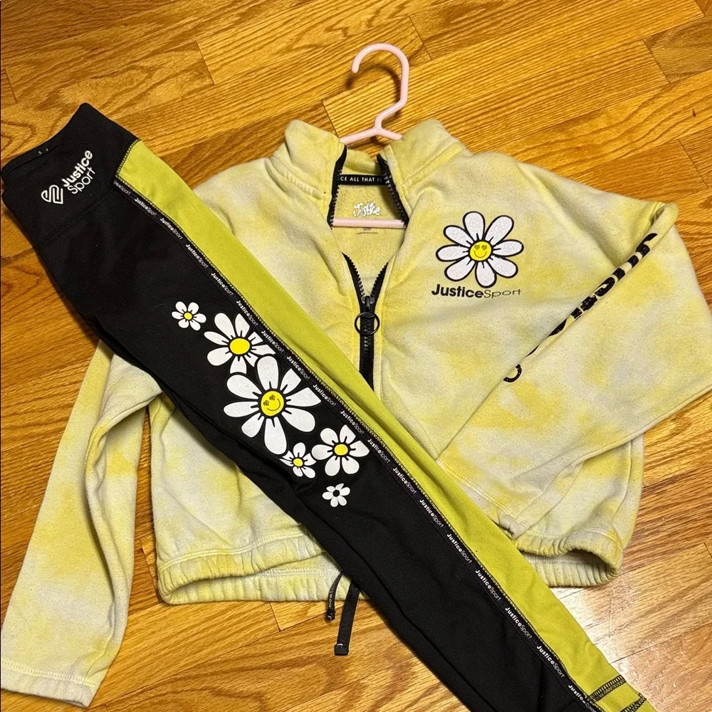 Justice Sport Yellow and Black Daisy Leggings Set